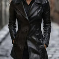 Cappotto Nero Sfiancato Da Donna Con Revers E Lunghezza Midi, immagine 1