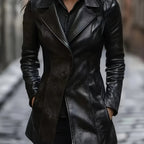 Cappotto Nero Sfiancato Da Donna Con Revers E Lunghezza Midi, immagine 1
