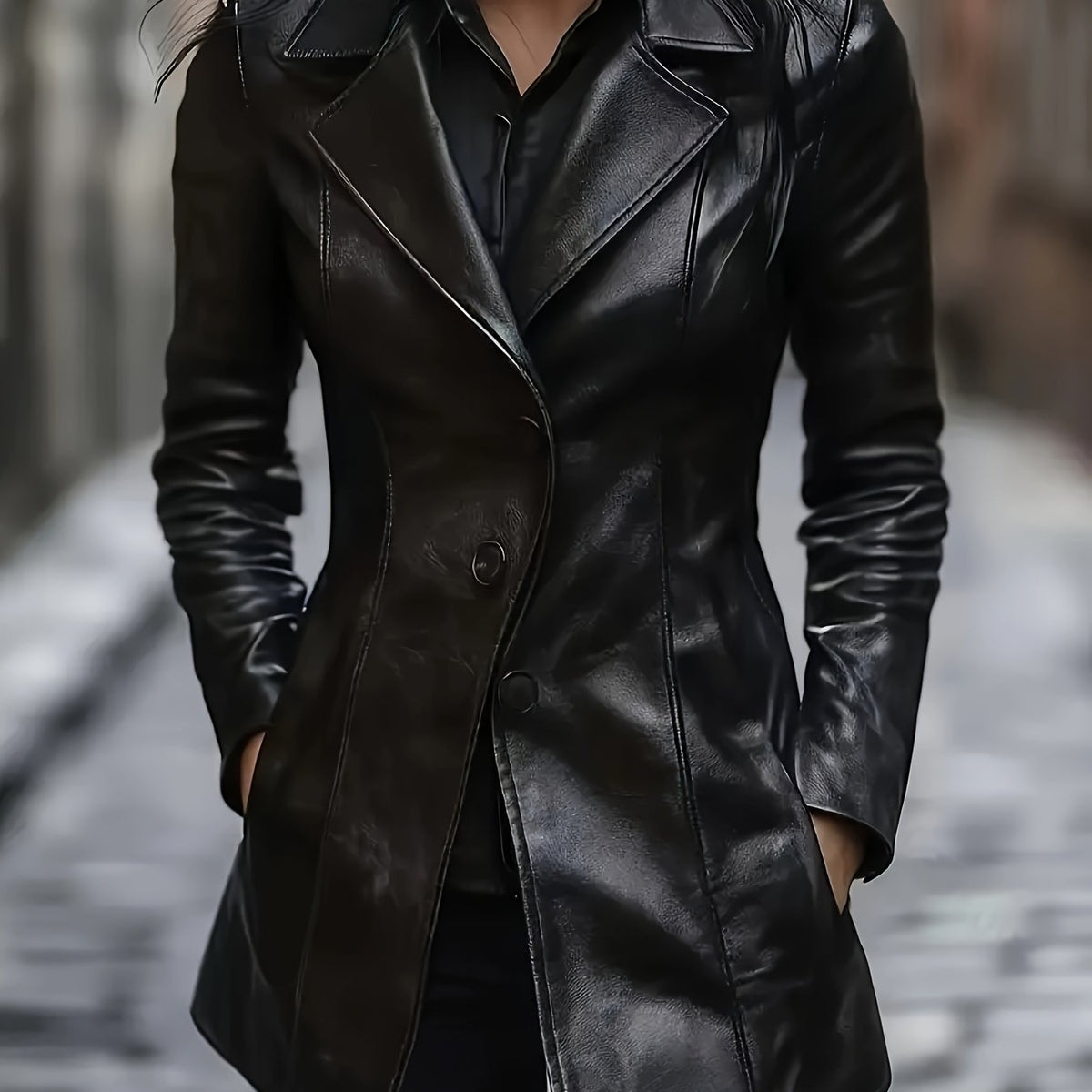 Cappotto Nero Sfiancato Da Donna Con Revers E Lunghezza Midi, immagine 1