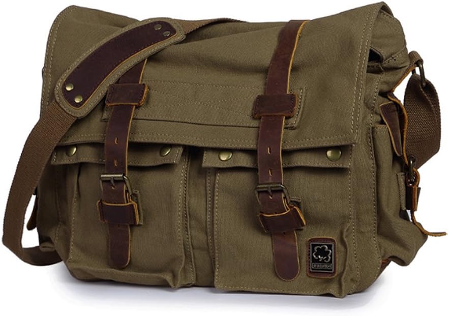 Borsa Messenger Verde Porta Laptop In Tela Uomo — Jonio, immagine 2