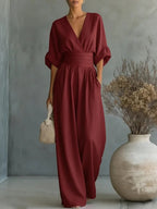 Tuta Elegante Da Donna Con Scollo A V E Pantaloni A Gamba Larga, immagine 11