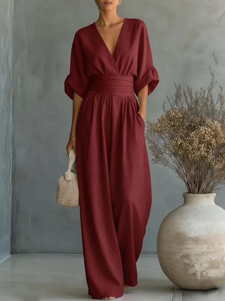 Tuta Elegante Da Donna Con Scollo A V E Pantaloni A Gamba Larga, immagine 11