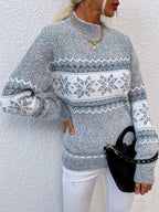 Maglione Con Fiocchi Di Neve Da Donna Con Collo Alto E Taglio Comodo, immagine 6
