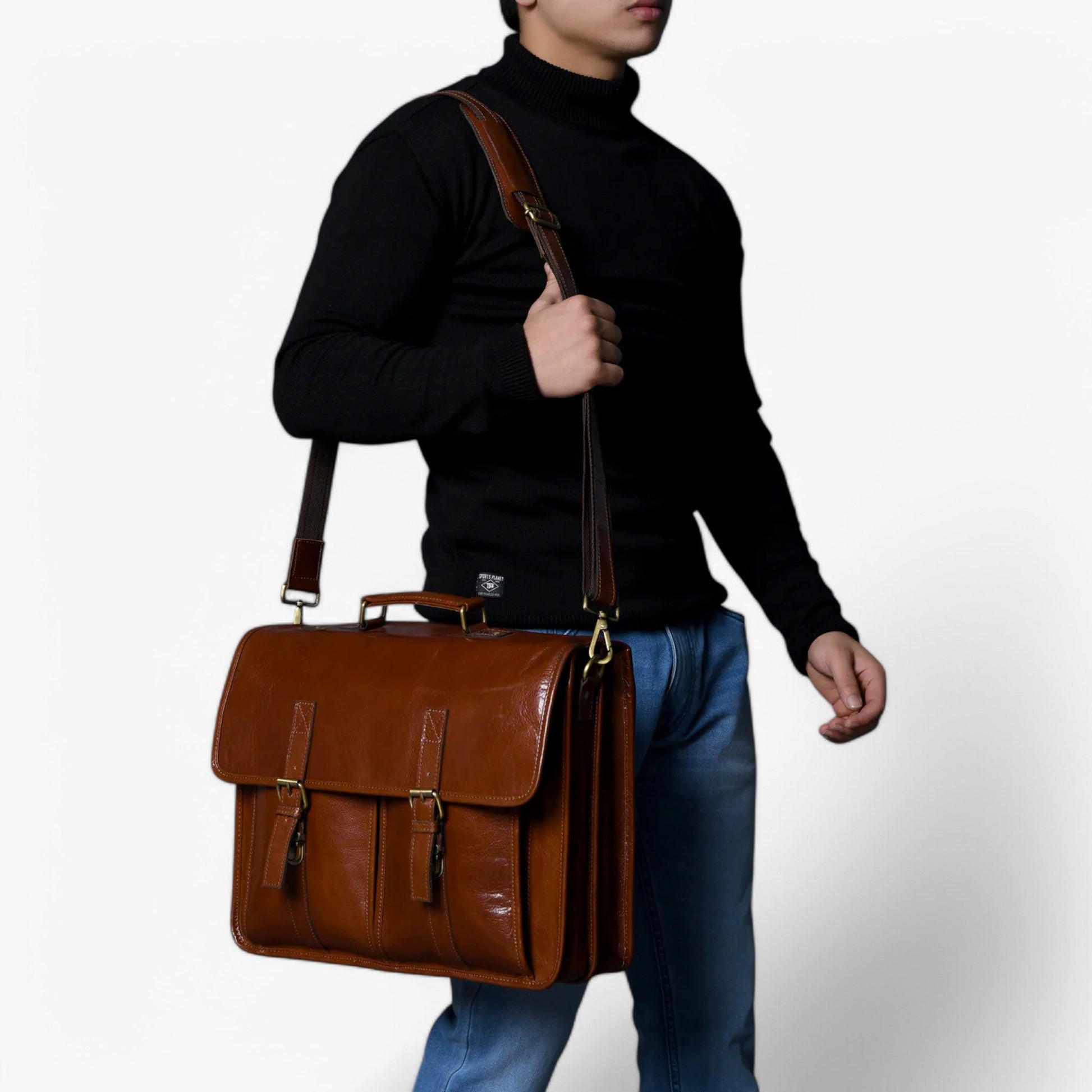 Borsa Portadocumenti Marrone Con Patta Uomo — Savona, immagine 3