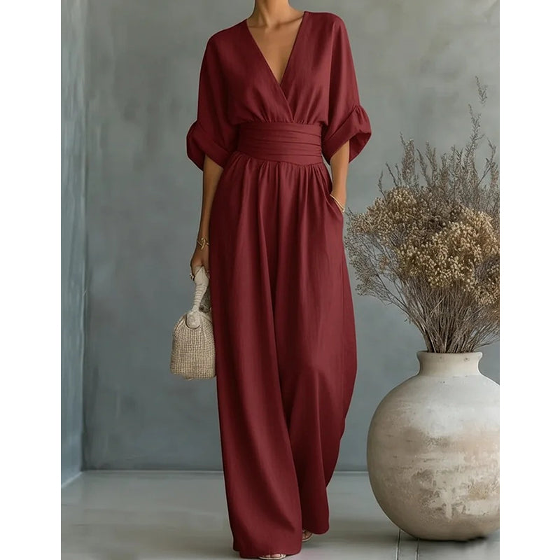 Tuta Elegante Da Donna Con Scollo A V E Pantaloni A Gamba Larga, immagine 12