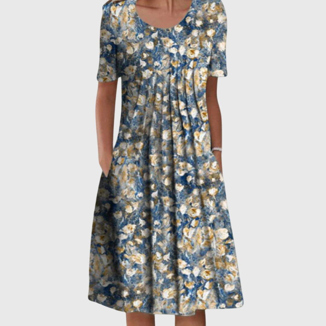 Abito Midi Floreale Da Donna Con Scollo Rotondo E Gonna Svasata, immagine 4