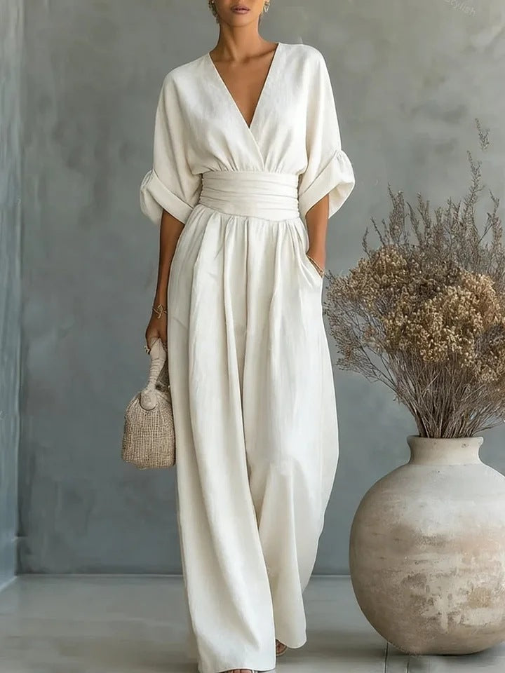 Tuta Elegante Da Donna Con Scollo A V E Pantaloni A Gamba Larga, immagine 5