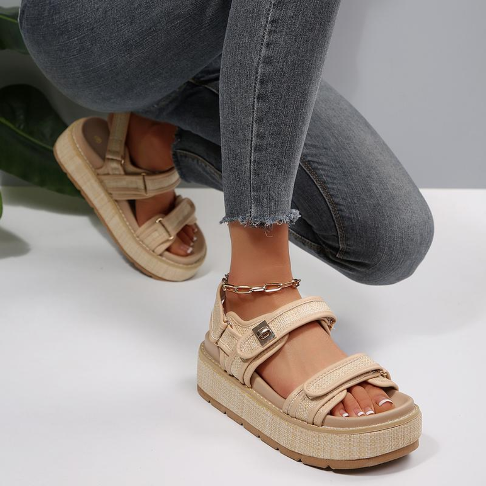 Raffia Buckle Platform — Sandali Con Plateau Con Fibbia Da Donna, immagine 7