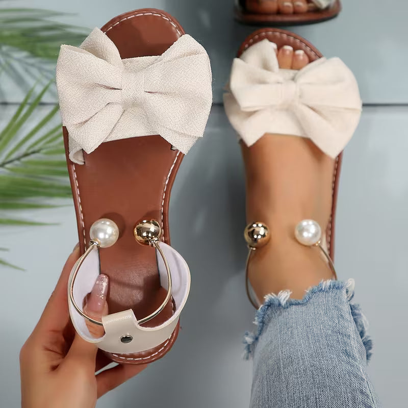 Sandali Aurora beige da donna con fiocco, vista dall’alto