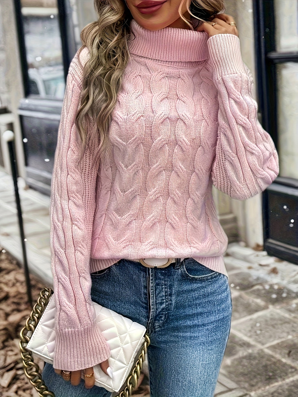 Maglione A Trecce Da Donna Con Collo Alto E Taglio Comodo, immagine 46