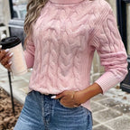 Maglione A Trecce Da Donna Con Collo Alto E Taglio Comodo, immagine 43