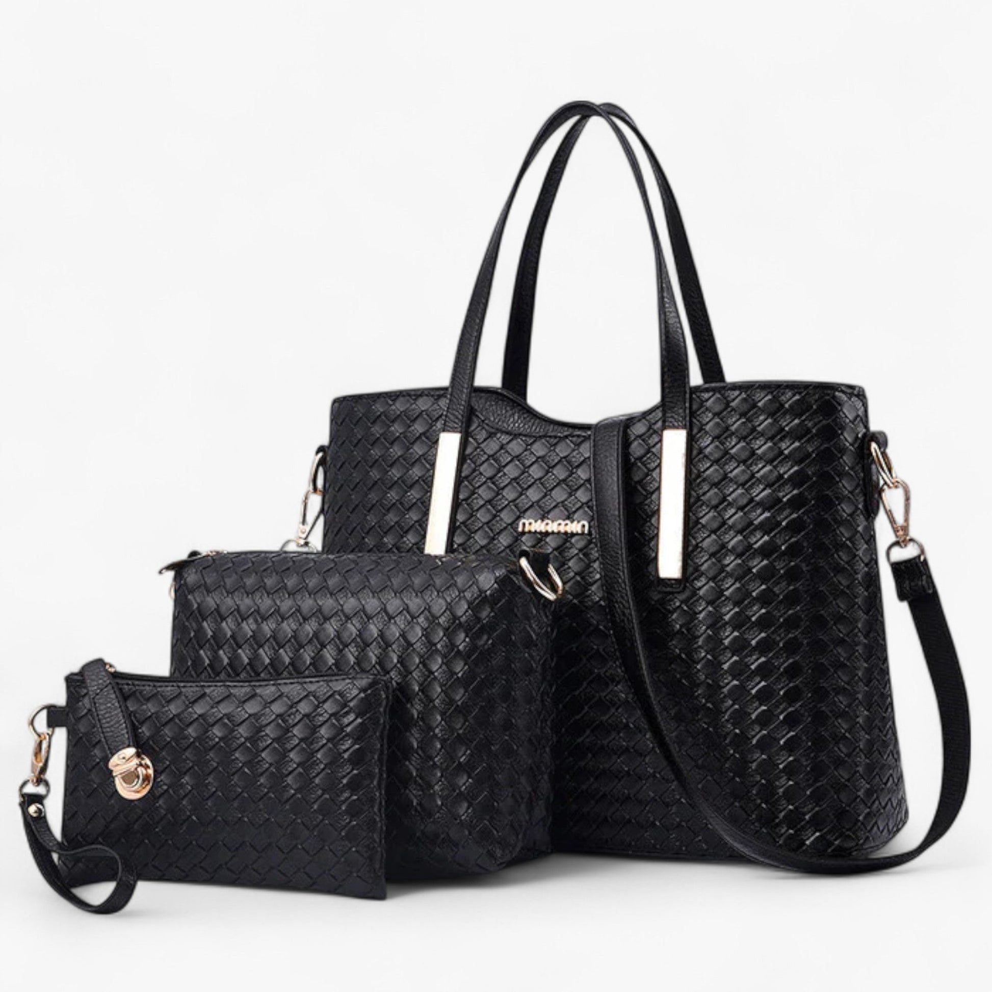Set Borse Tote Nere Intrecciate 3 Pezzi Donna — Ravenna, immagine 1