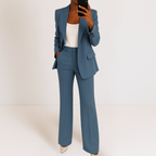 Completo Elegante Da Donna Con Blazer E Pantaloni A Gamba Larga, immagine 2