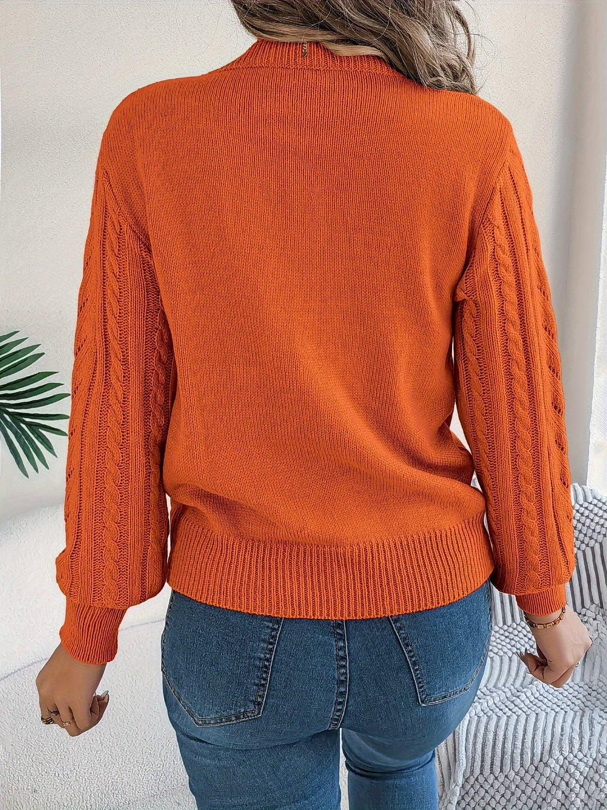 Maglione A Trecce Da Donna Con Girocollo E Maniche Lunghe, immagine 17
