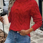 Maglione A Trecce Da Donna Con Collo Alto E Taglio Comodo, immagine 1