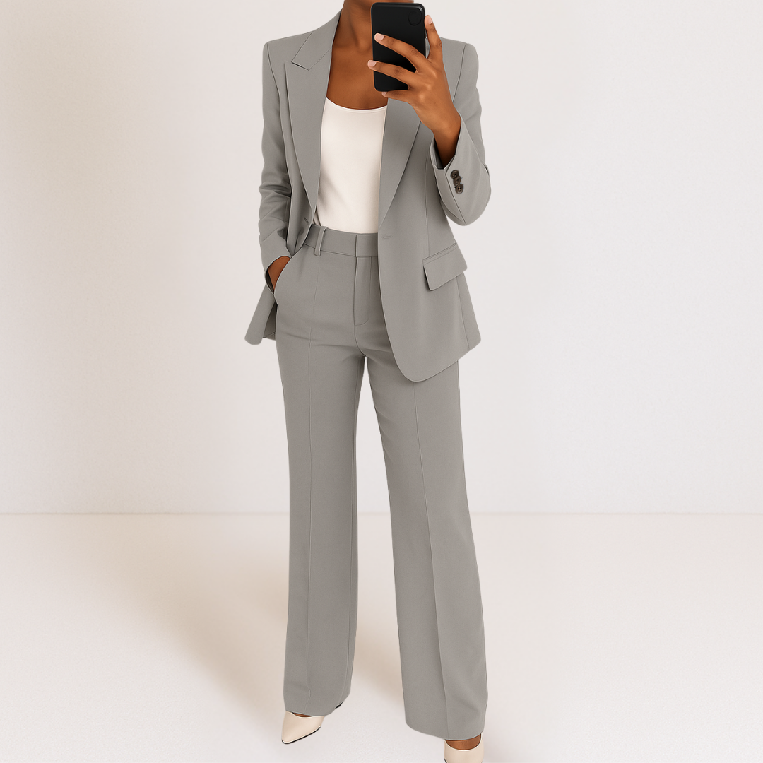 Completo Elegante Da Donna Con Blazer E Pantaloni A Gamba Larga, immagine 4