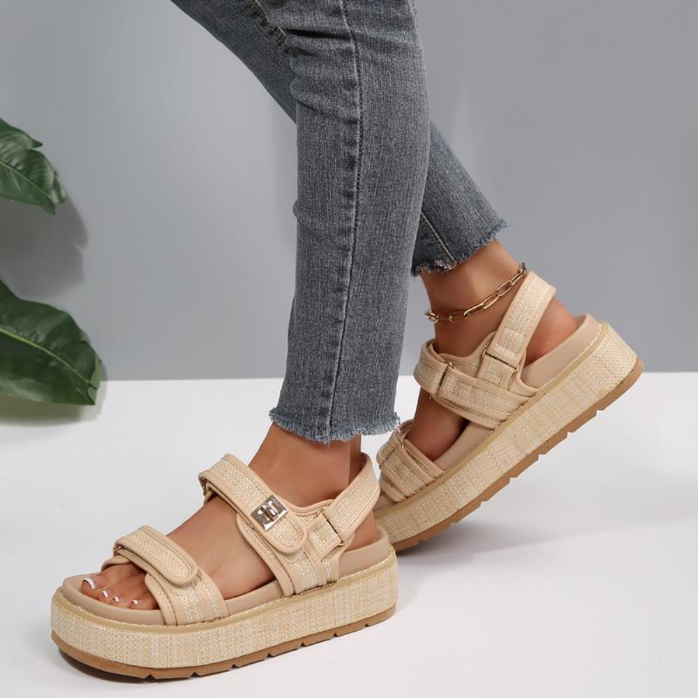 Raffia Buckle Platform — Sandali Con Plateau Con Fibbia Da Donna, immagine 9