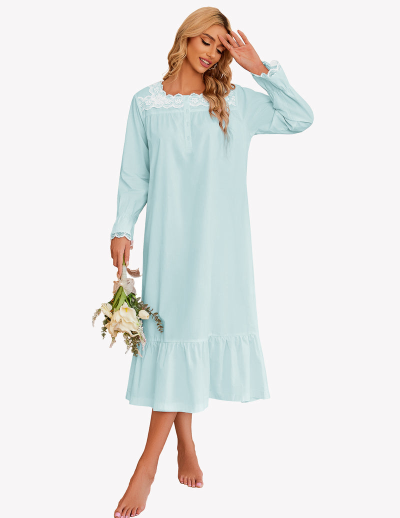 Camicia Da Notte Lunga Da Donna Con Pizzo Floreale E Maniche Lunghe, immagine 12