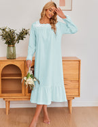 Camicia Da Notte Lunga Da Donna Con Pizzo Floreale E Maniche Lunghe, immagine 1