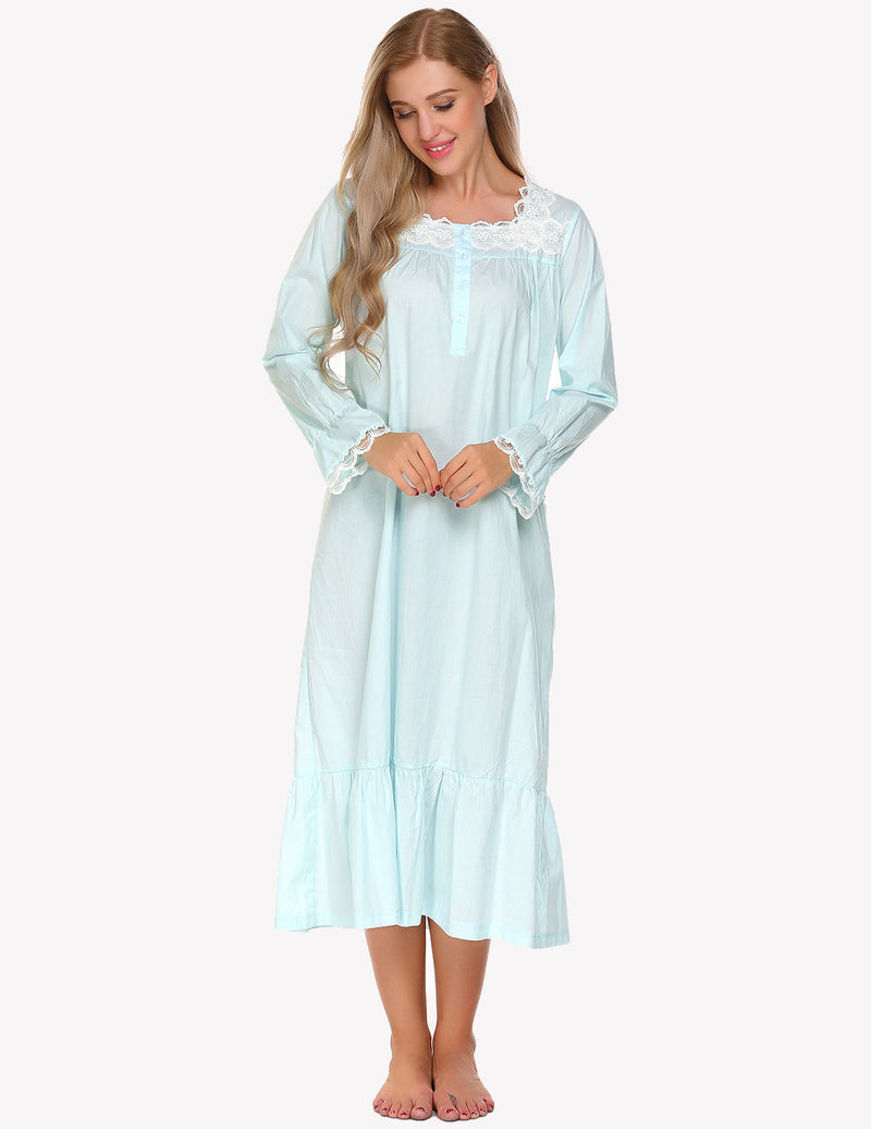 Camicia Da Notte Lunga Da Donna Con Pizzo Floreale E Maniche Lunghe, immagine 11