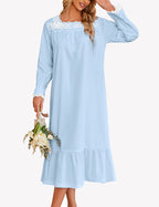 Camicia Da Notte Lunga Da Donna Con Pizzo Floreale E Maniche Lunghe, immagine 8