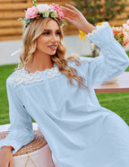 Camicia Da Notte Lunga Da Donna Con Pizzo Floreale E Maniche Lunghe, immagine 7