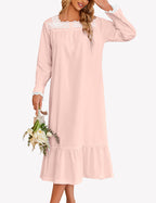 Camicia Da Notte Lunga Da Donna Con Pizzo Floreale E Maniche Lunghe, immagine 9