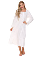 Camicia Da Notte Lunga Da Donna Con Pizzo Floreale E Maniche Lunghe, immagine 4