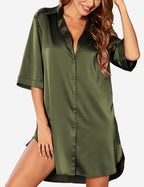 Camicia Da Notte Satinata Da Donna Con Colletto E Maniche Tre Quarti, immagine 17