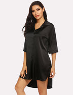 Camicia Da Notte Satinata Da Donna Con Colletto E Maniche Tre Quarti, immagine 10