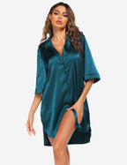 Camicia Da Notte Satinata Da Donna Con Colletto E Maniche Tre Quarti, immagine 3