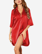 Camicia Da Notte Satinata Da Donna Con Colletto E Maniche Tre Quarti, immagine 9
