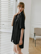 Camicia Da Notte Satinata Da Donna Con Colletto E Maniche Tre Quarti, immagine 5