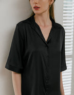Camicia Da Notte Satinata Da Donna Con Colletto E Maniche Tre Quarti, immagine 8