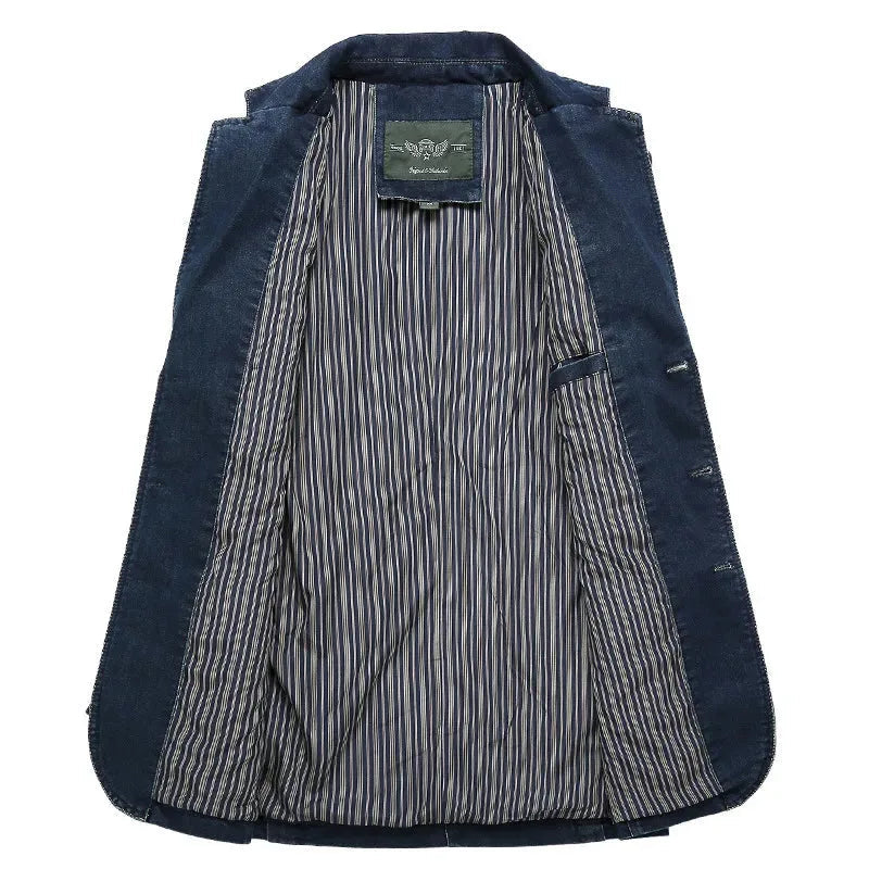 Blazer In Denim Da Uomo Con Bottoni E Tasche Applicate, immagine 3