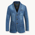 Blazer In Denim Da Uomo Con Bottoni E Tasche Applicate, immagine 4