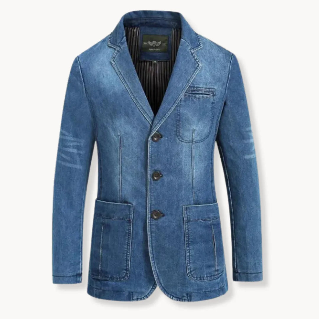 Blazer In Denim Da Uomo Con Bottoni E Tasche Applicate, immagine 4