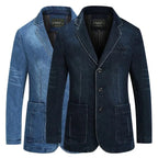 Blazer In Denim Da Uomo Con Bottoni E Tasche Applicate, immagine 5