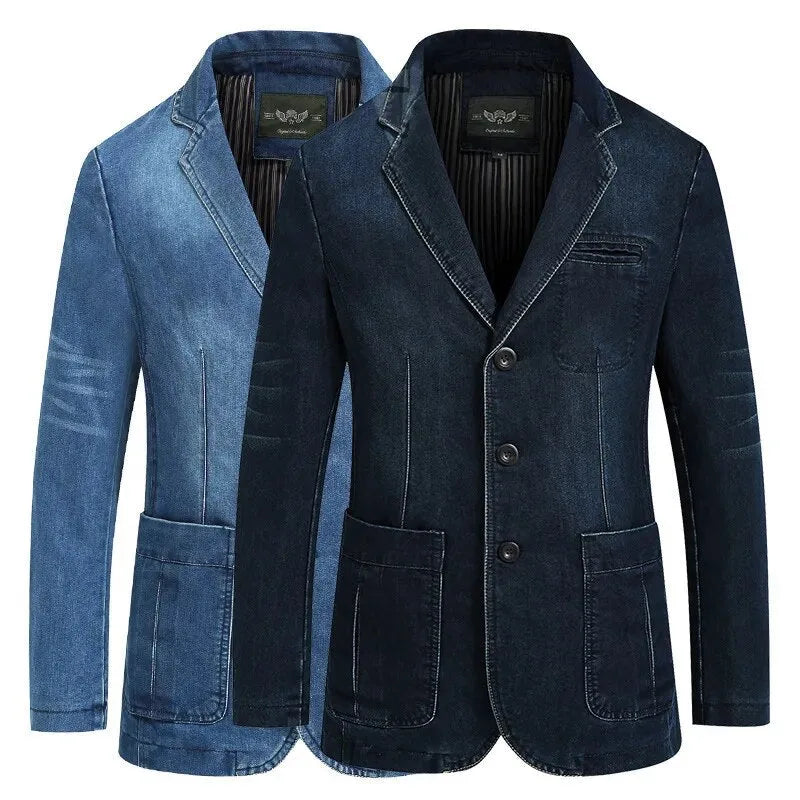 Blazer In Denim Da Uomo Con Bottoni E Tasche Applicate, immagine 5