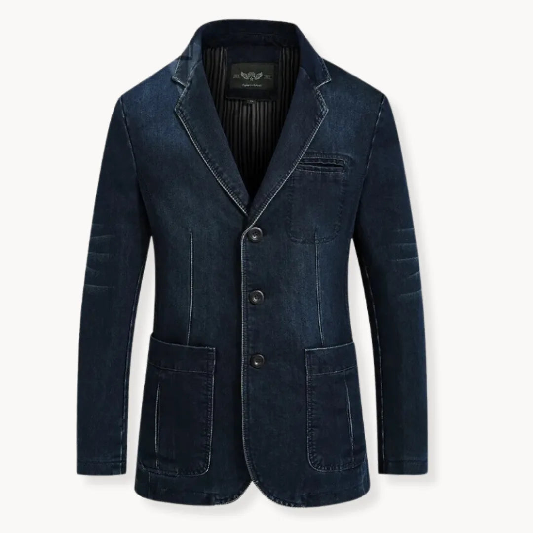Blazer In Denim Da Uomo Con Bottoni E Tasche Applicate, immagine 1