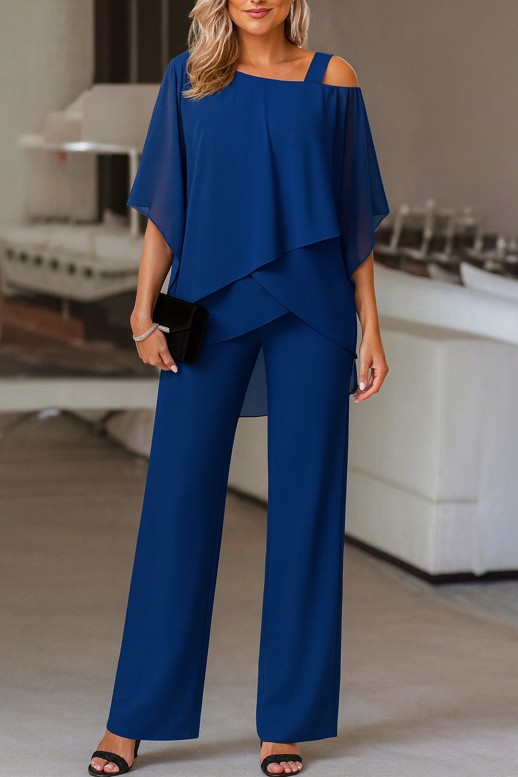 Completo Elegante Da Donna Con Blusa E Pantaloni A Gamba Larga, immagine 4