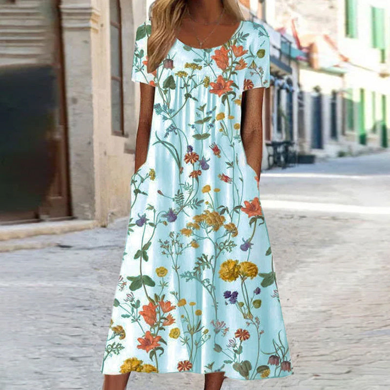 Abito Lungo Floreale Da Donna Senza Maniche Con Gonna Svasata, immagine 5