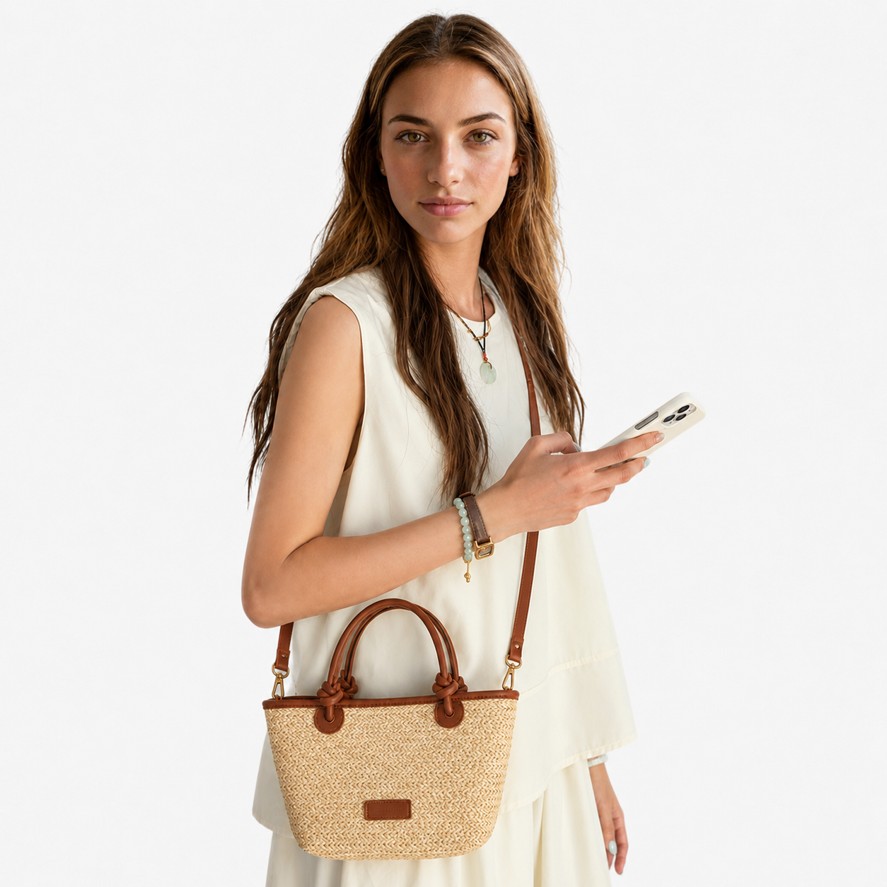 Borsa A Mano In Paglia Beige Con Tracolla Donna — Ischia, immagine 6