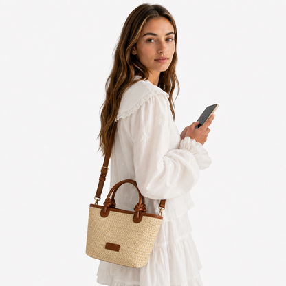 Borsa A Mano In Paglia Beige Con Tracolla Donna — Ischia, immagine 7
