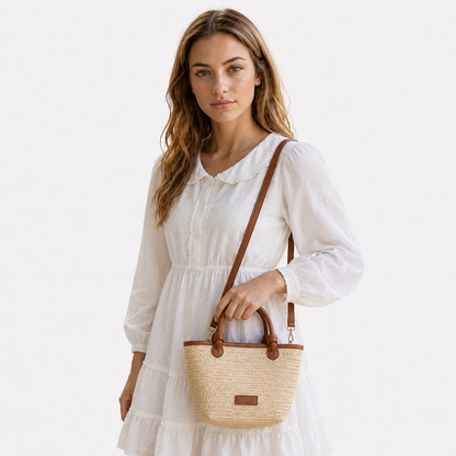 Borsa A Mano In Paglia Beige Con Tracolla Donna — Ischia, immagine 3