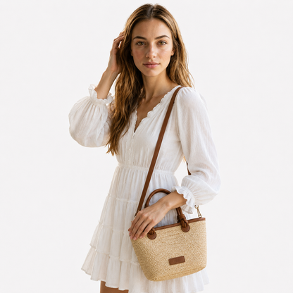 Borsa A Mano In Paglia Beige Con Tracolla Donna — Ischia, immagine 4