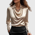 Blusa Satinata Da Donna Con Scollo Drappeggiato E Maniche Lunghe, immagine 1