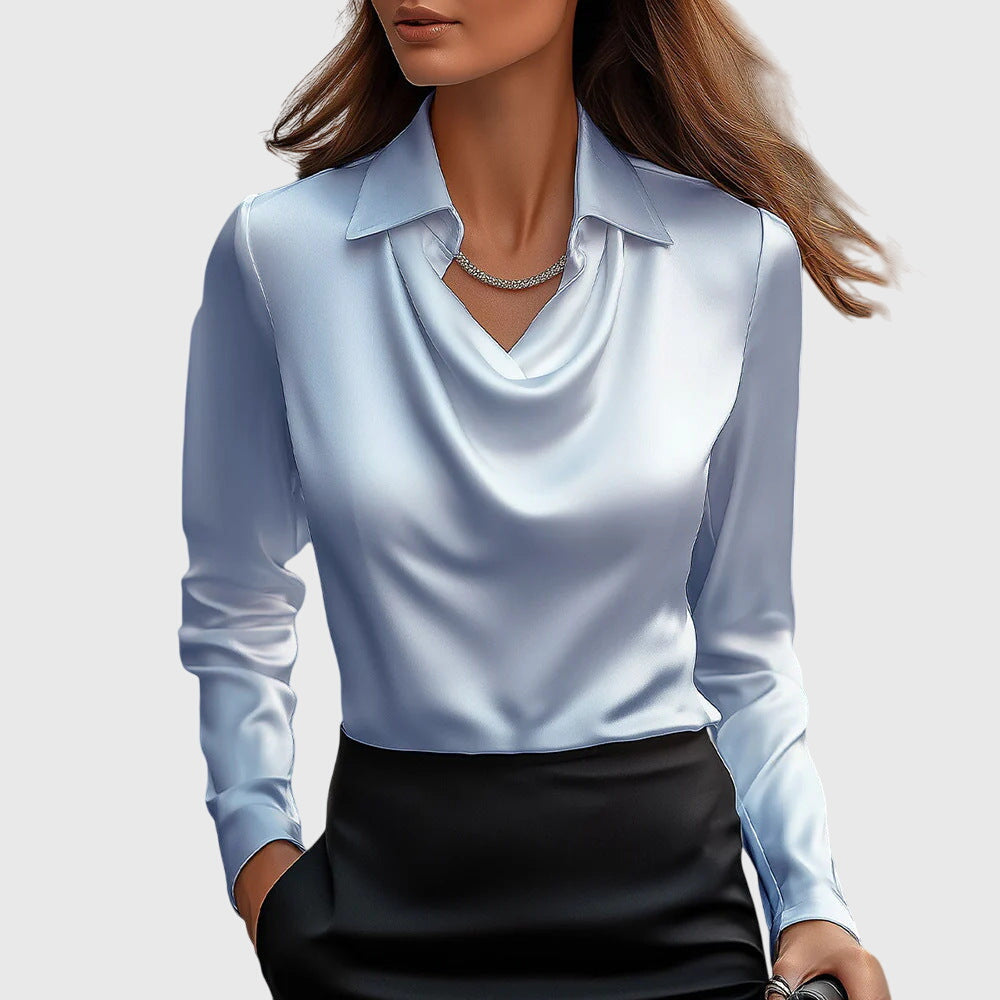 Blusa Satinata Da Donna Con Scollo Drappeggiato E Maniche Lunghe, immagine 4