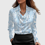 Blusa Satinata Da Donna Con Scollo Drappeggiato E Maniche Lunghe, immagine 5