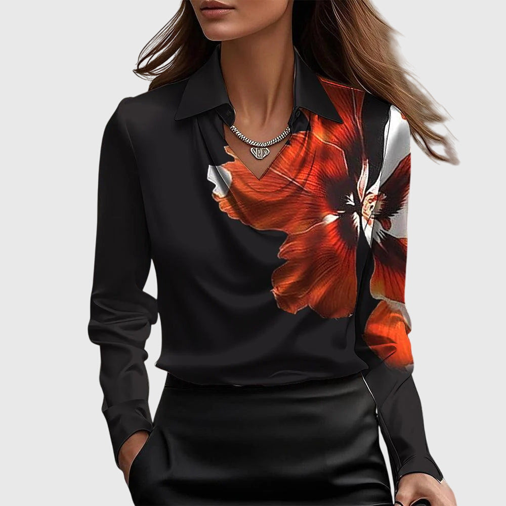 Blusa Satinata Da Donna Con Scollo Drappeggiato E Maniche Lunghe, immagine 6